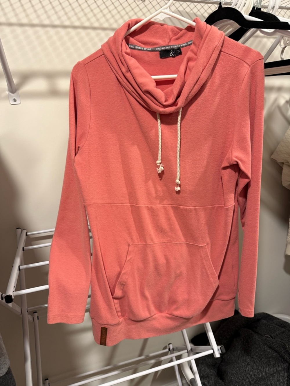 AMPERSAND AVE Coral Pink Cowl Neck Hoodie Sweatshirt